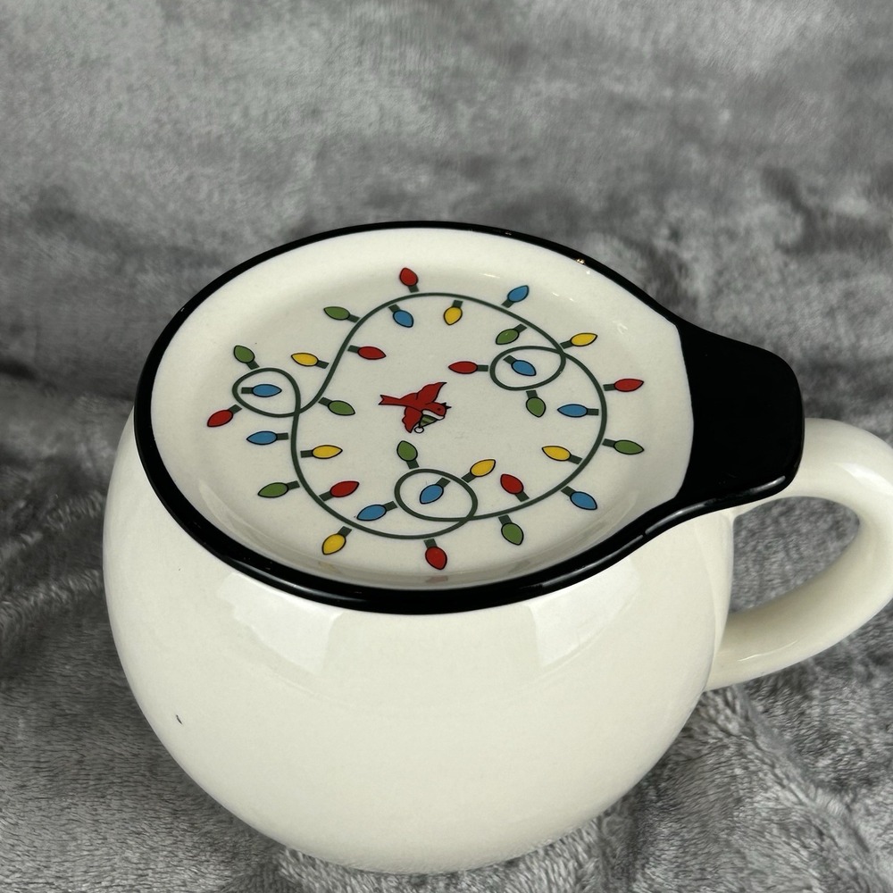 Temptations By Tara Kawaii Face Mug With Saucer Lid Holiday Themed Dove & Lights - Picture 5 of 13